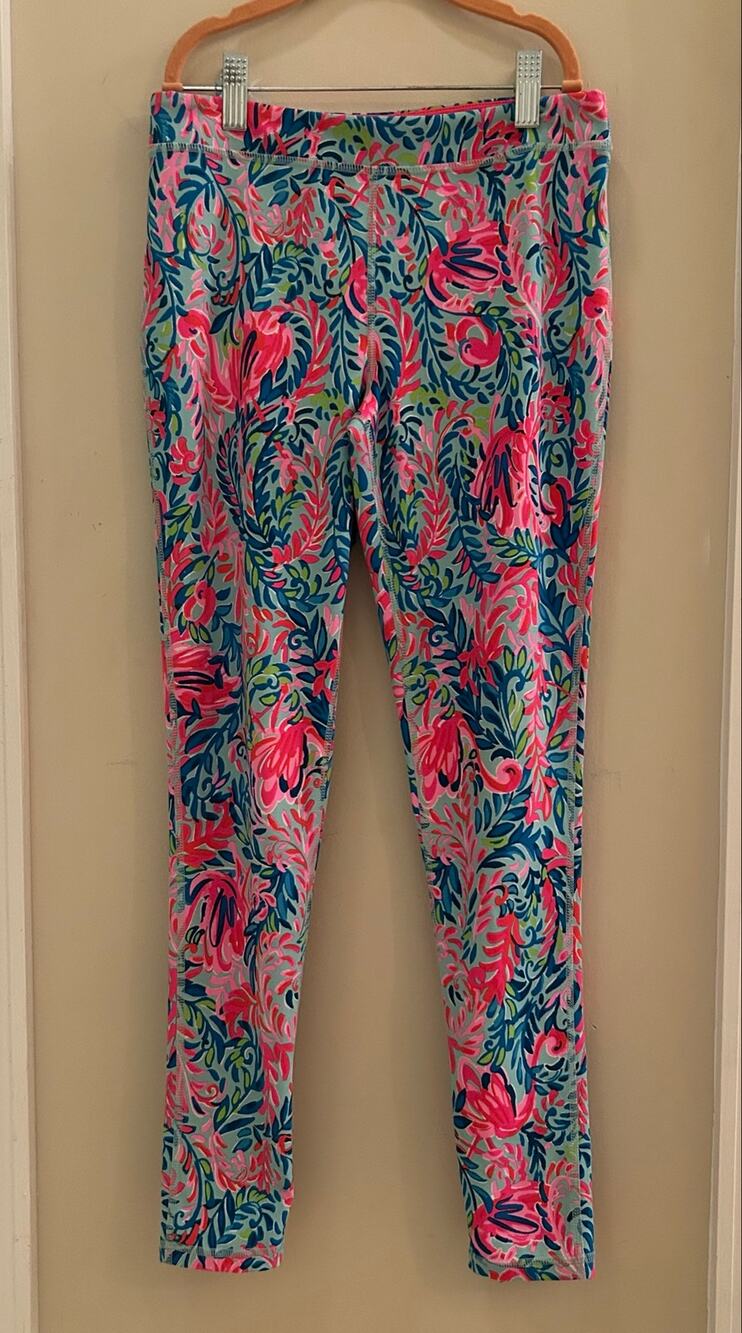 Lilly Pulitzer Girls Luxletic Mini Weekender Leggings Floral Pink Blue XL 12-14
